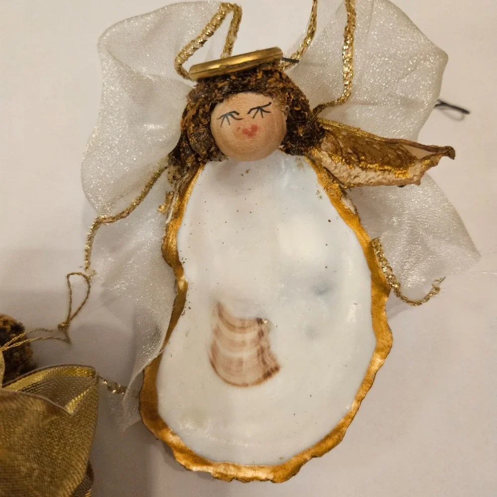 Handmade Oyster Shell Angel Ornaments Set‎ of 2 • 4